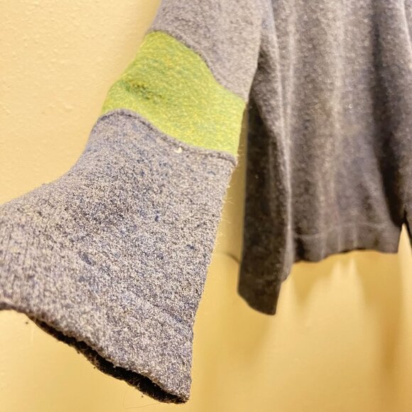 French Connection Blue Wool Blend Sweater With Green Sleeve Detail XL - Picture 9 of 10